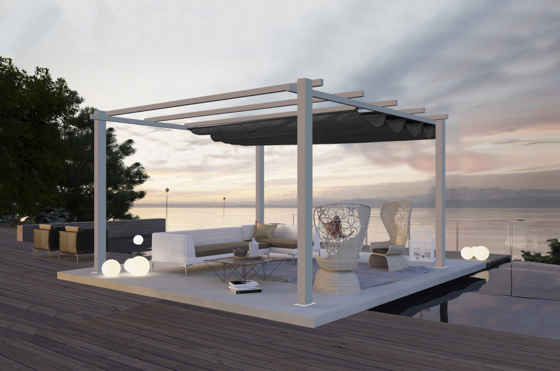 Pergola avec toiture en toile r&eacute;tractable 